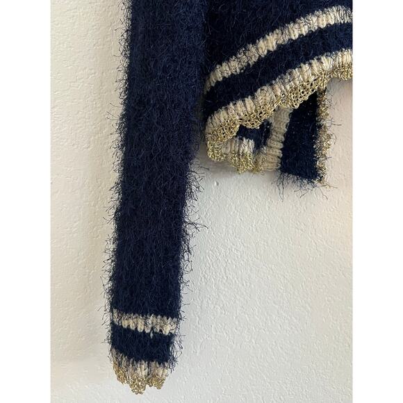 READ Ceres Cropped Fuzzy Cardigan Womens Medium Old Money Preppy Academia Blue - Picture 13 of 16